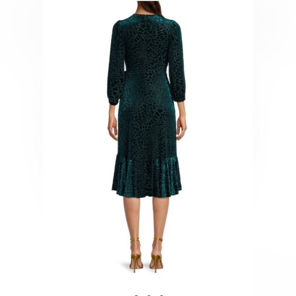 NWT Calvin Klein Burnout Leopard Velvet Puff-Sleeve Wrap Tie Dress Teal - Picture 5 of 11